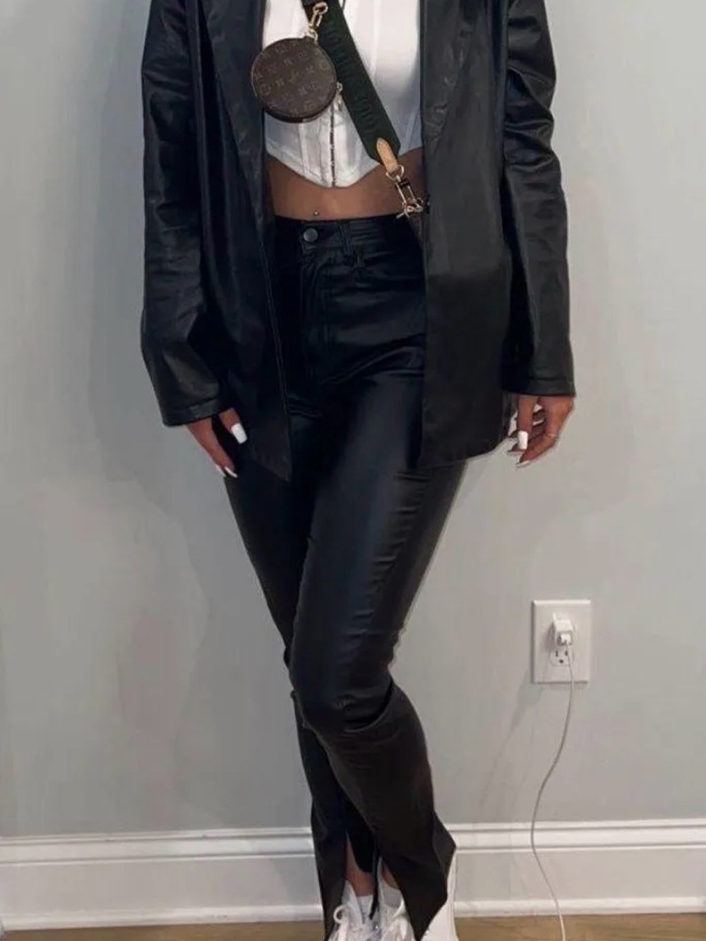 SHEIN Black Faux Leather Blazer Jacket